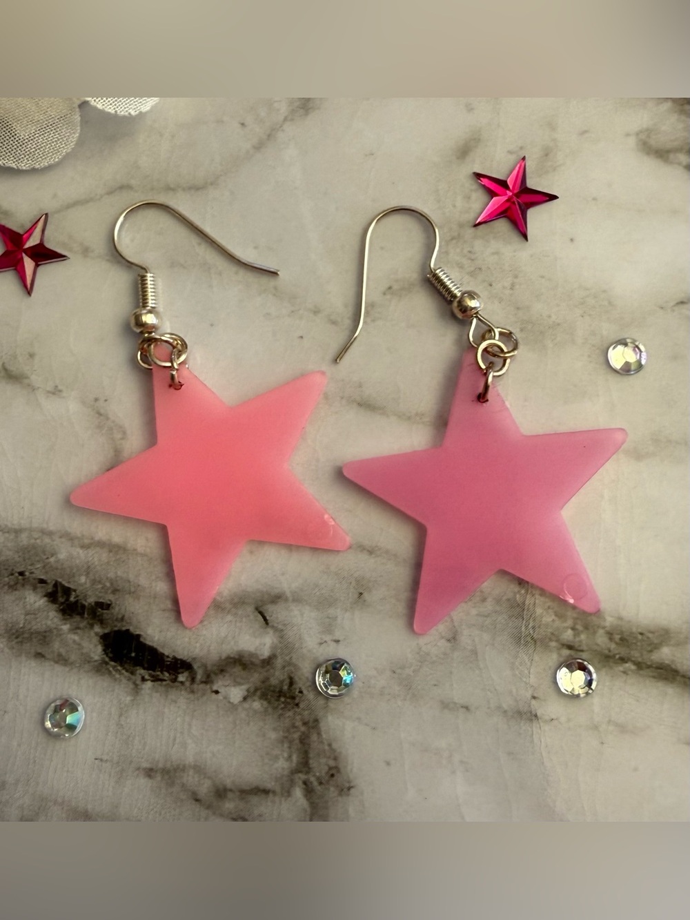 Pink glow in the dark Star Dangle Earrings